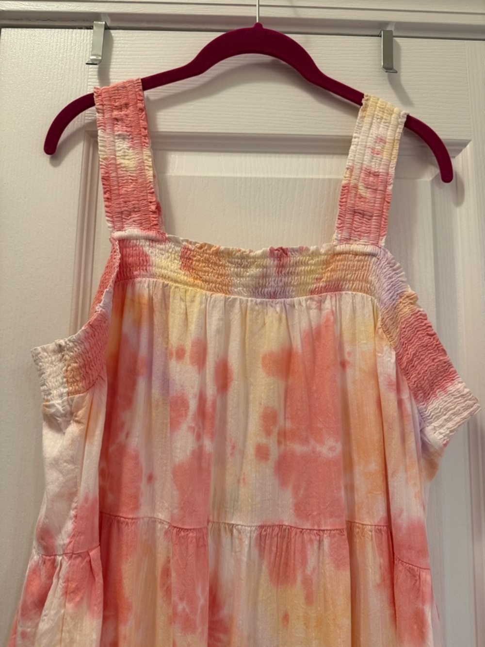 Brand New Old Navy Tie-Dye Tiered Maxi Sundress - Pink/Peach/Yellow - Picture 3 of 10